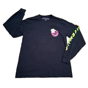 Vitriol Mens Black Skater Streetwear Goth Y2K Neon Graphic‎ Logo Long Sleeve Tee